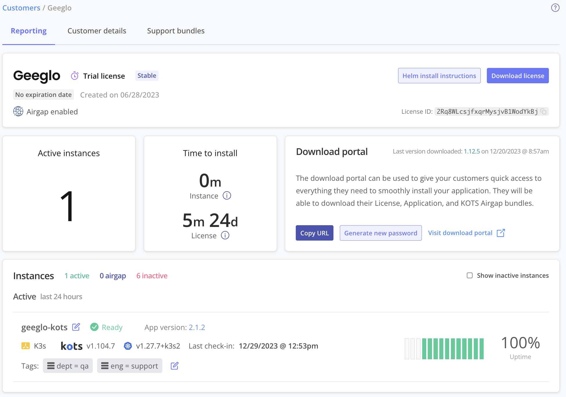 Customer reporting page in the Vendor Portal